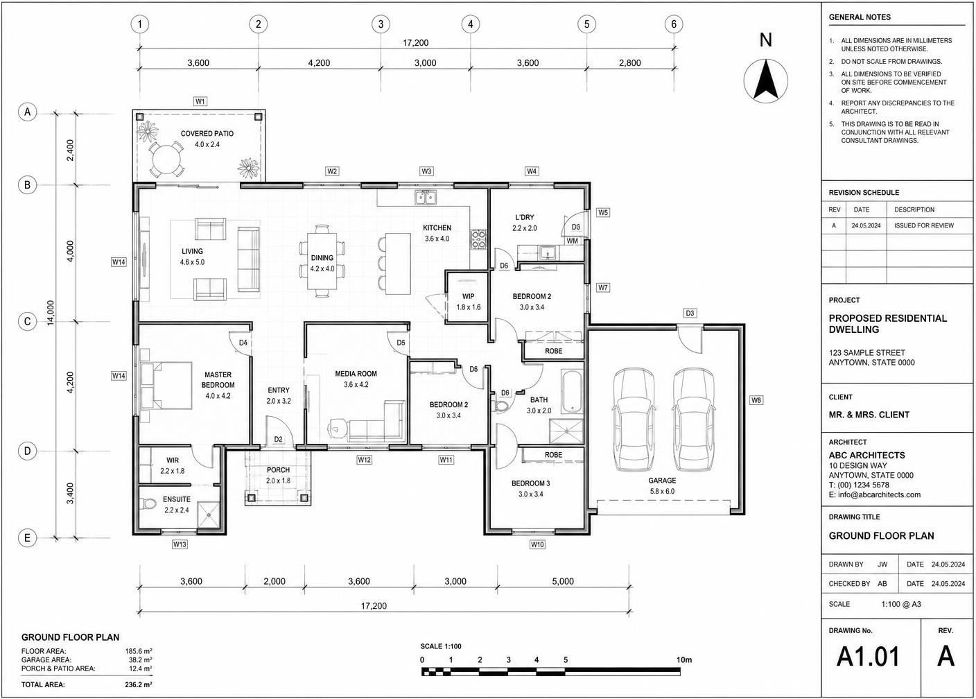 A1.01 — Ground floor plan, 1:100